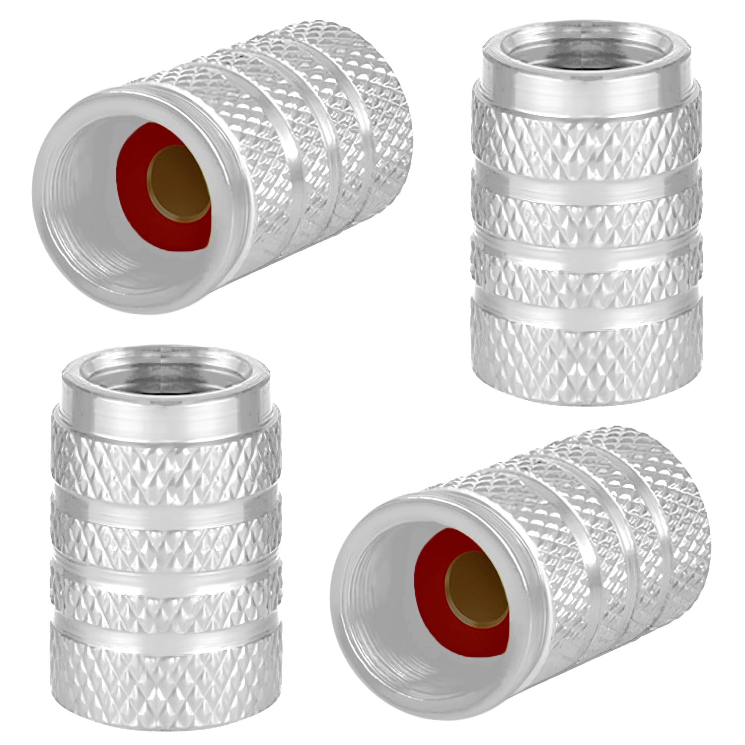 4 Stück Aluminium-Reifenventilkappen Auto-Staubkappen für Autoreifen Universal-Reifenventilkappen Autokappen mit Dichtung (Silber-Weiß) von INSPUTOL