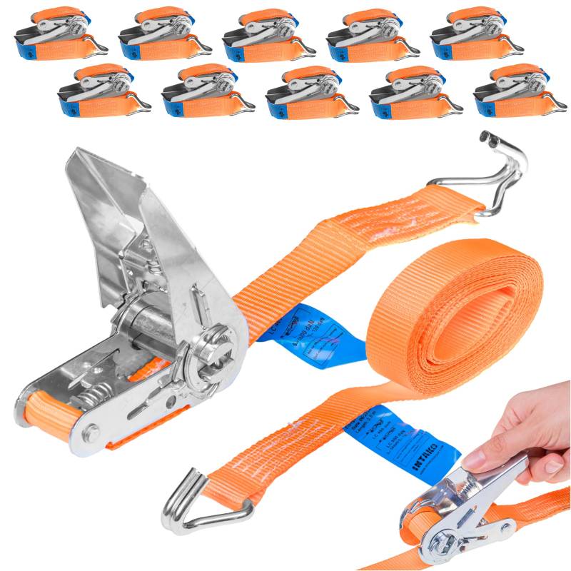 2 Stück Spanngurte mit Ratsche und Haken 4m (3,5m + 0,5m) - 800kg 25mm - TÜV & DIN Geprüft - 2-teilig Zurrgurte, Ratschengurte, Spanngurt für Anhänger, Motorrad, Transport von INTAKO