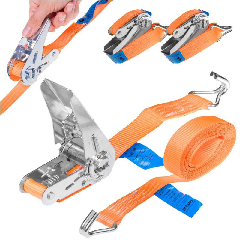 INTAKO 2 Stück Spanngurte mit Ratsche und Haken 4m (3,5m + 0,5m) - 800kg 25mm - TÜV & DIN Geprüft - 2-teilig Zurrgurte, Ratschengurte, Spanngurt für Anhänger, Motorrad, Transport von INTAKO