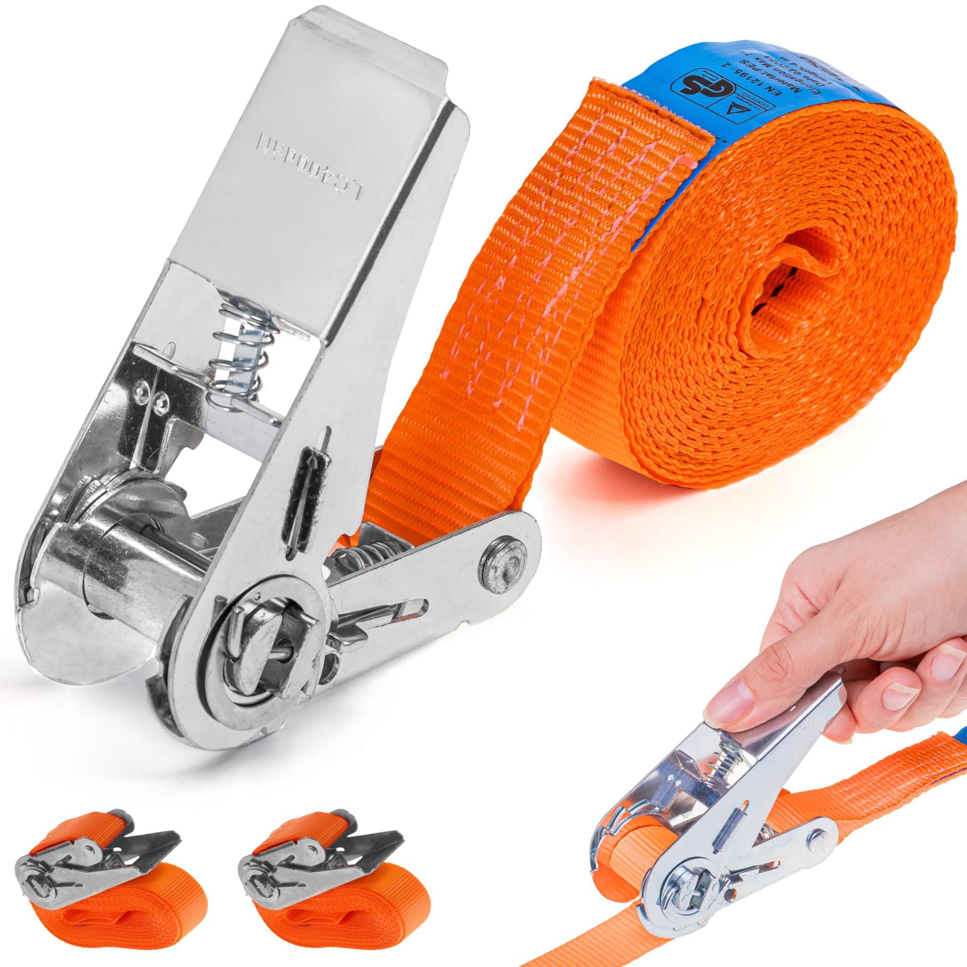INTAKO Spanngurte mit Ratsche - 6m x 800kg x 25mm - 2 Stück - Mini Spanngurt Set - Zurrgurt Klein Einteilig - Ratschengurt Orange - TÜV GS Zertifiziert DIN EN 12195-2 INTAKO Spanngurte mit Ratsche - 6m x 800kg x 25mm - 2 Stück - Mini Spanngurt Set - Zurrgurt Klein Einteilig - Ratschengurt Orange - TÜV GS Zertifiziert DIN EN 12195-2 von INTAKO