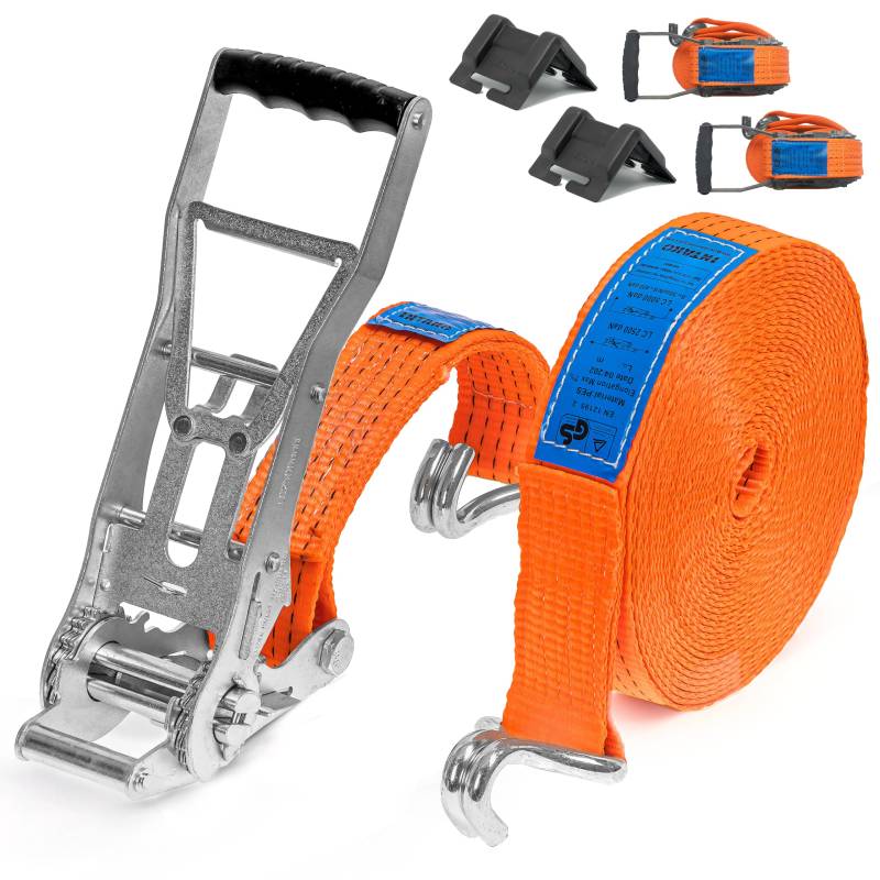 INTAKO Spanngurte mit Ratsche LKW Ergo 5000kg - Gurtband 50 mm - Zurrgurt Set, 2 Stück Spanngurt inkl. 2 Stück Kantenschutz - Schwerlast-Ratschengurt - Ladungssicherung Set 5T für LKW (10m) von INTAKO