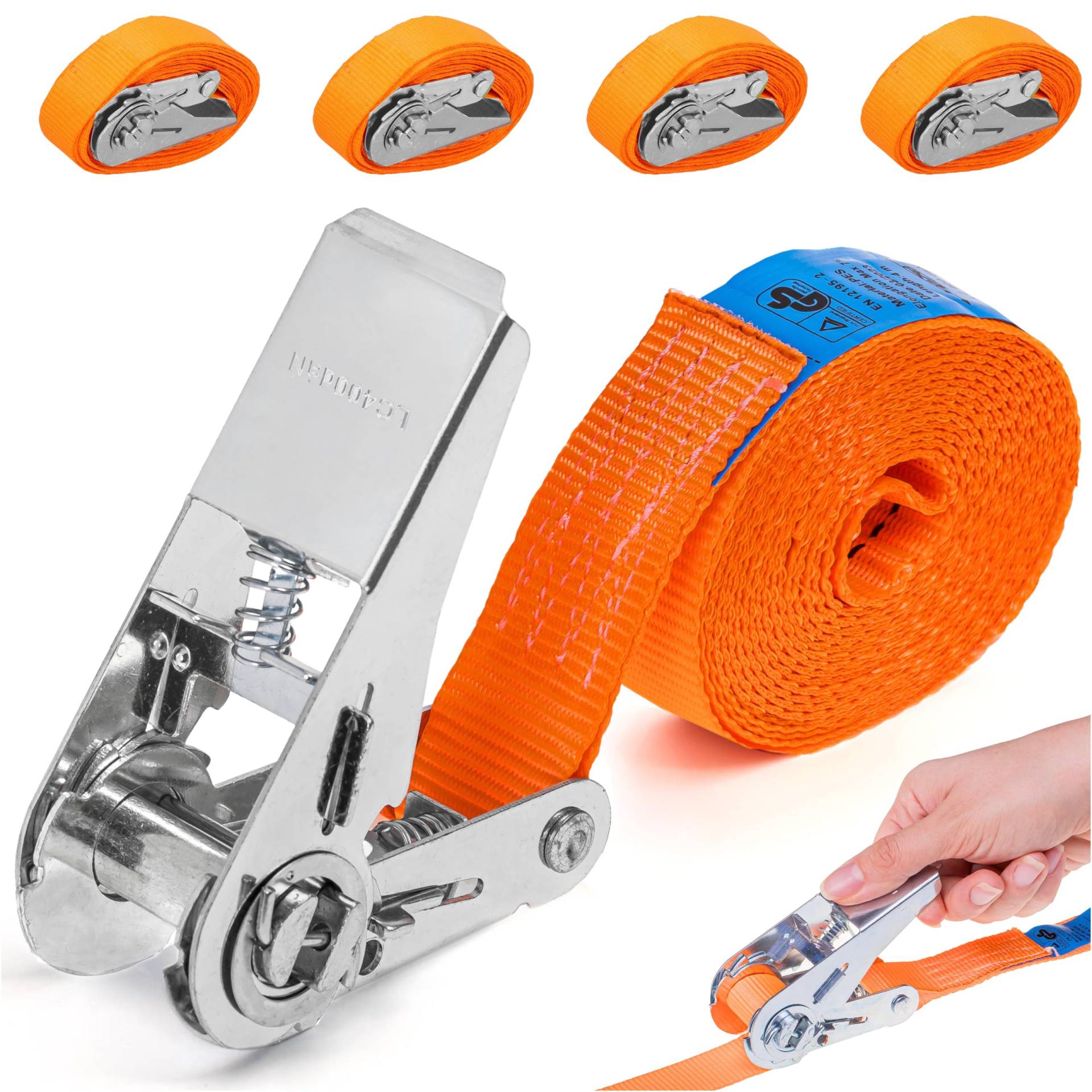 INTAKO 4 Stück Spanngurte mit Ratsche (4m oder 6m) - 800kg 25mm - TÜV & DIN Geprüft - Spanngurt, Zurrgurt Klein Einteilig - Ratschengurt für Motorrad INTAKO 4 Stück Spanngurte mit Ratsche (4m oder 6m) - 800kg 25mm - TÜV & DIN Geprüft - Spanngurt, Zurrgurt Klein Einteilig - Ratschengurt für Motorrad von INTAKO