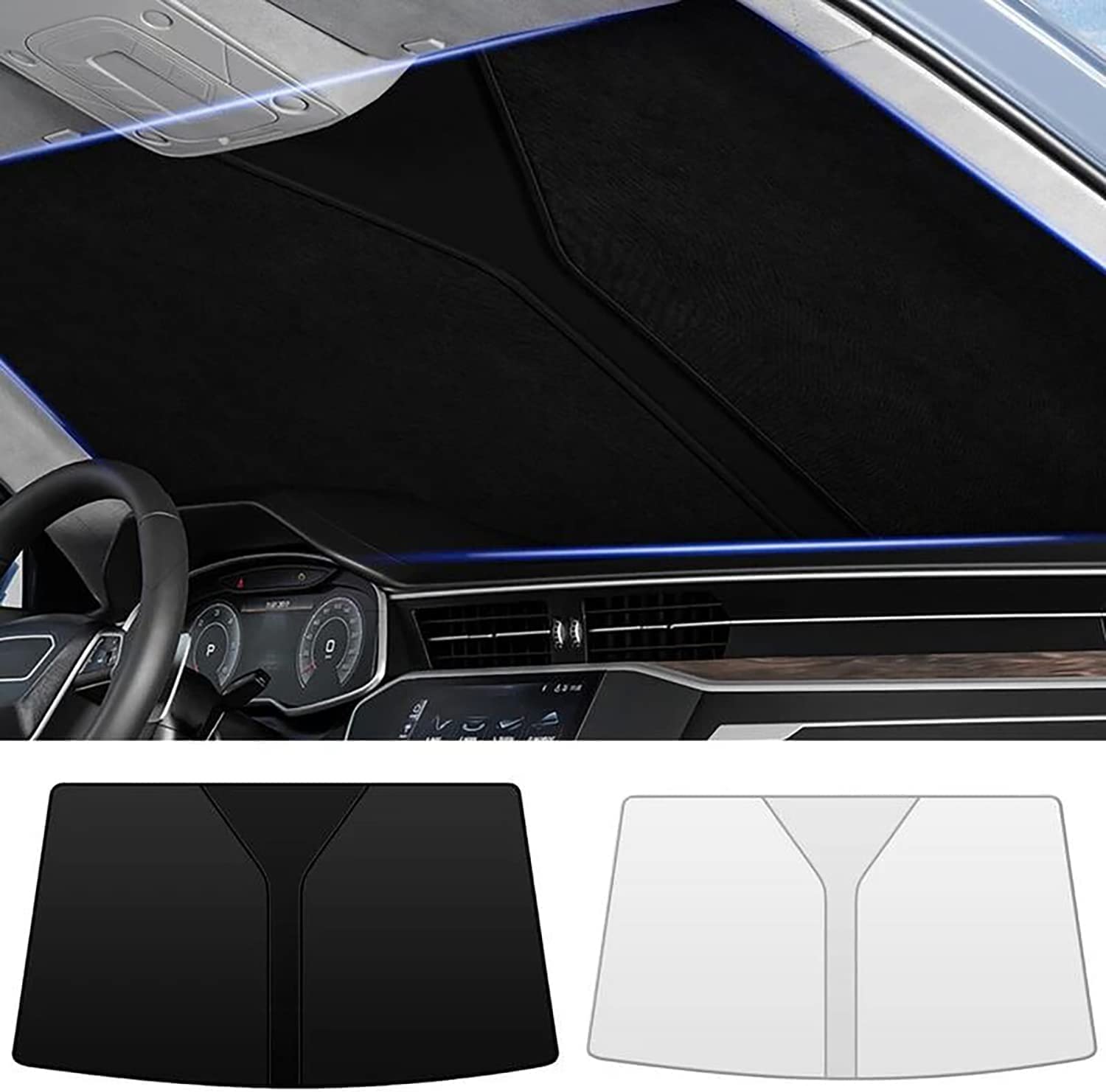 Auto-Sonnenschutz für Die Windschutzscheibe für VW Polo AW GTI 2017-2022 2023, Blockiert UV-Strahlen, Sonnenblendenschutz, Einfach zu Falten und zu Verstauen,Black von INTCHE