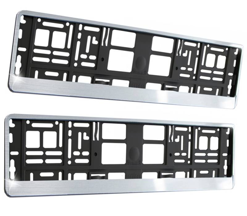 INTENSE 2X Racing Systems Kennzeichenhalter Nummernschildhalter Edelstahl Optik gebürstet Brushed 520 x 110 mm Kfz Kennzeichenrahmen, Schwarz / Edelstahl Optik von PGONA