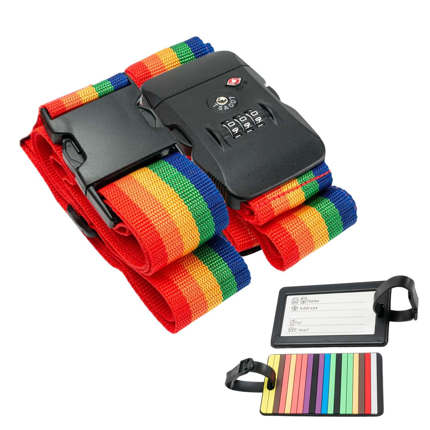 Intirilife Koffergut Gepäckgurt mit Zahlenschloss und Namensschild in Regenbogenfarben - 200-100 x 5 cm / 145-171 x 5 cm - Gepäckband mit Kofferanhänger und TSA-Zahlenschloss Intirilife Koffergut Gepäckgurt mit Zahlenschloss und Namensschild in Regenbogenfarben - 200-100 x 5 cm / 145-171 x 5 cm - Gepäckband mit Kofferanhänger und TSA-Zahlenschloss von INTIRILIFE