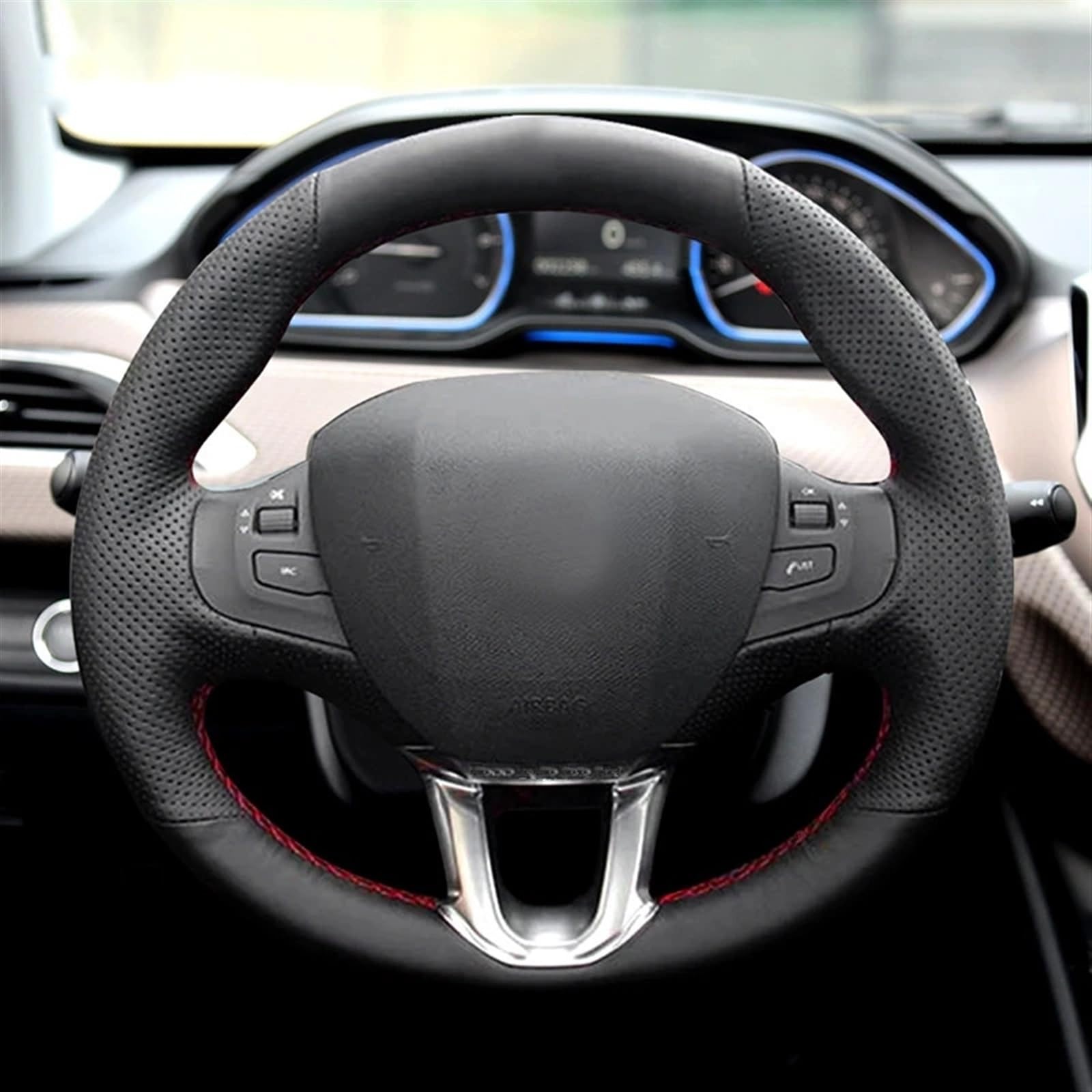 Lenkradbezüge Für Peugeot 208 Für Peugeot 2008 2014 2015 2016 2017 2018 Braid Lenkrad Auto Lenkrad Hand-genäht Leder Abdeckung Lenkradhülle (Color : White line) von INXKED