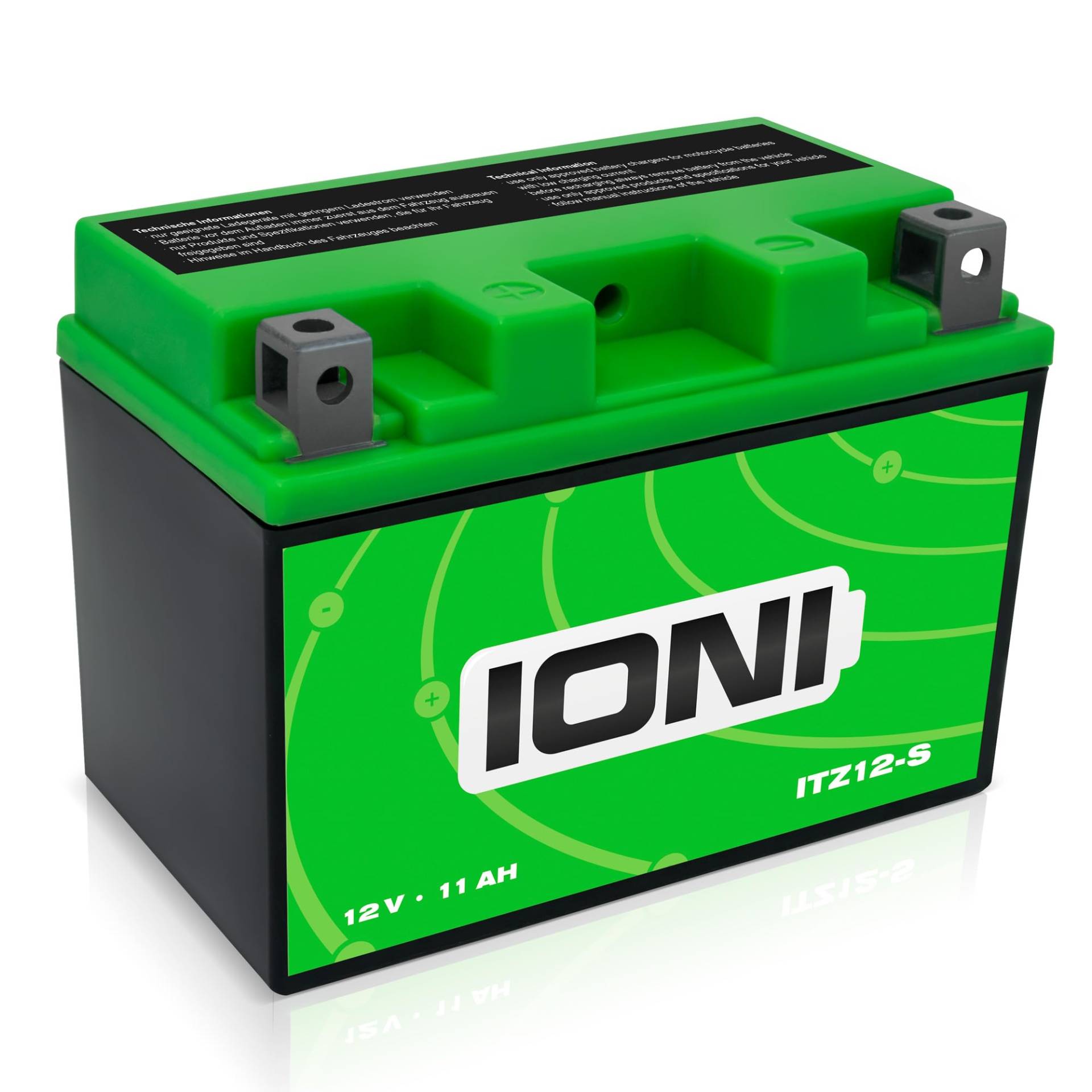 IONI AGM Batterie 12V 11Ah ITZ12S Motorradbatterie, wartungsfrei versiegelt vorgeladen kompatibel mit YTZ12S YTX12A-BS von IONI