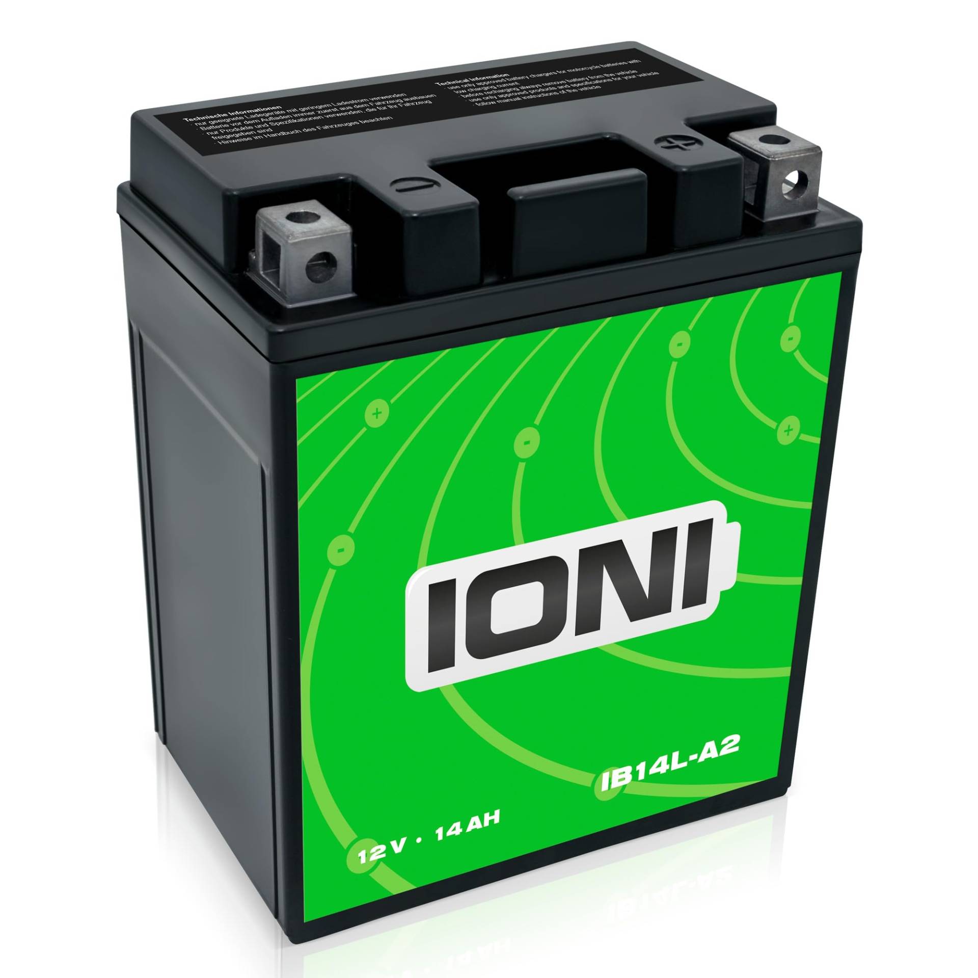 IONI IB14L-A2 12V 14Ah AGM Batterie kompatibel mit YB14L-A2 versiegelt/wartungsfrei Motorradbatterie von IONI
