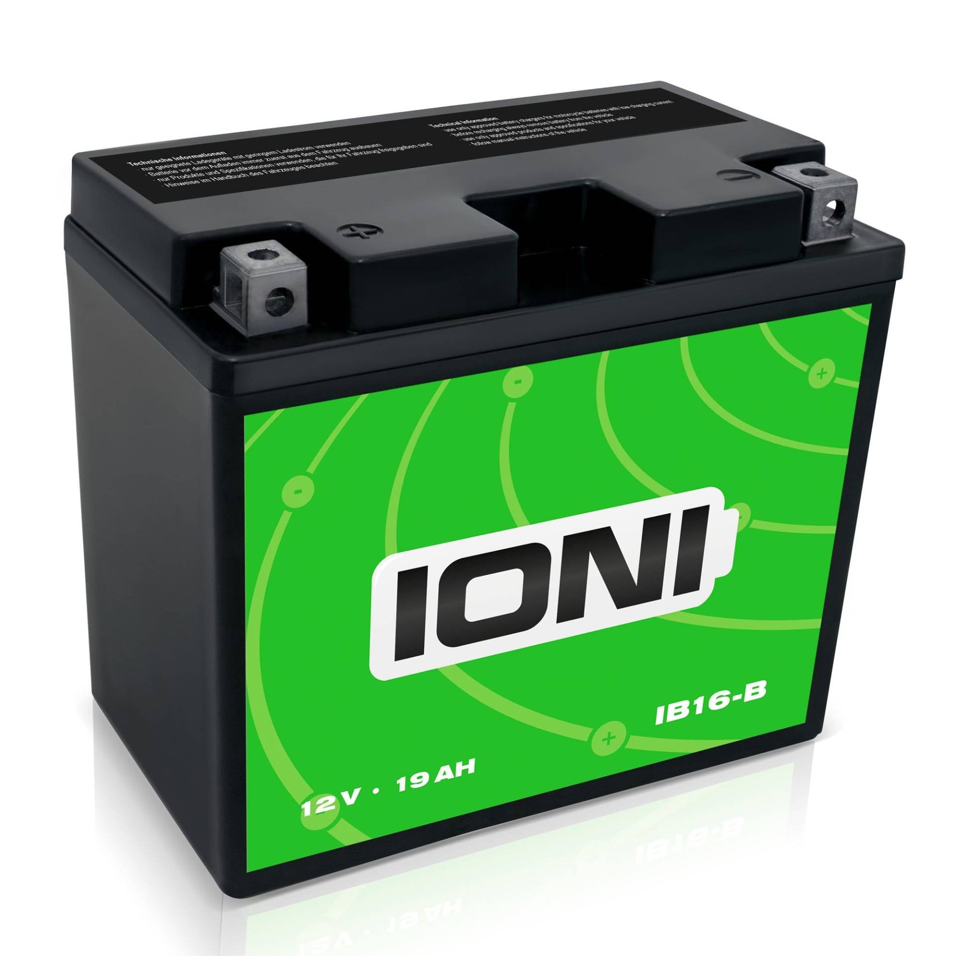 IONI IB16-B 12V 19Ah AGM Batterie kompatibel mit YB16-B versiegelt/wartungsfrei Motorradbatterie, 19Ah - kompatibel mit YB16-B von IONI