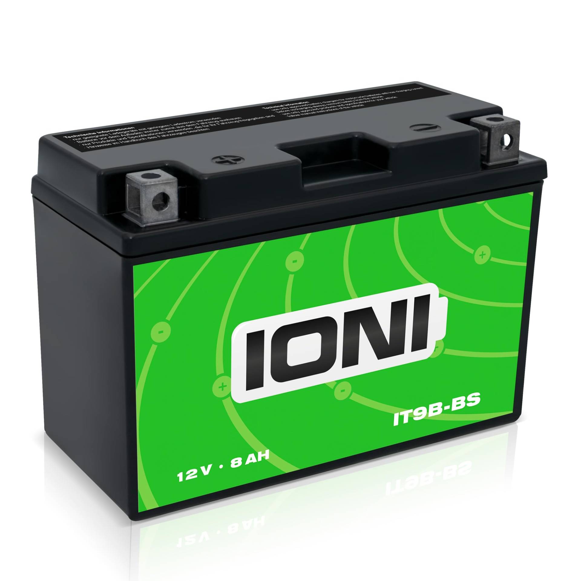 IONI IT9B-BS 12V 8Ah AGM Batterie kompatibel mit MG9B-4 / YT9B-BS / GT9B-4 versiegelt/wartungsfrei Motorradbatterie, 8Ah - kompatibel mit YT9B-BS von IONI
