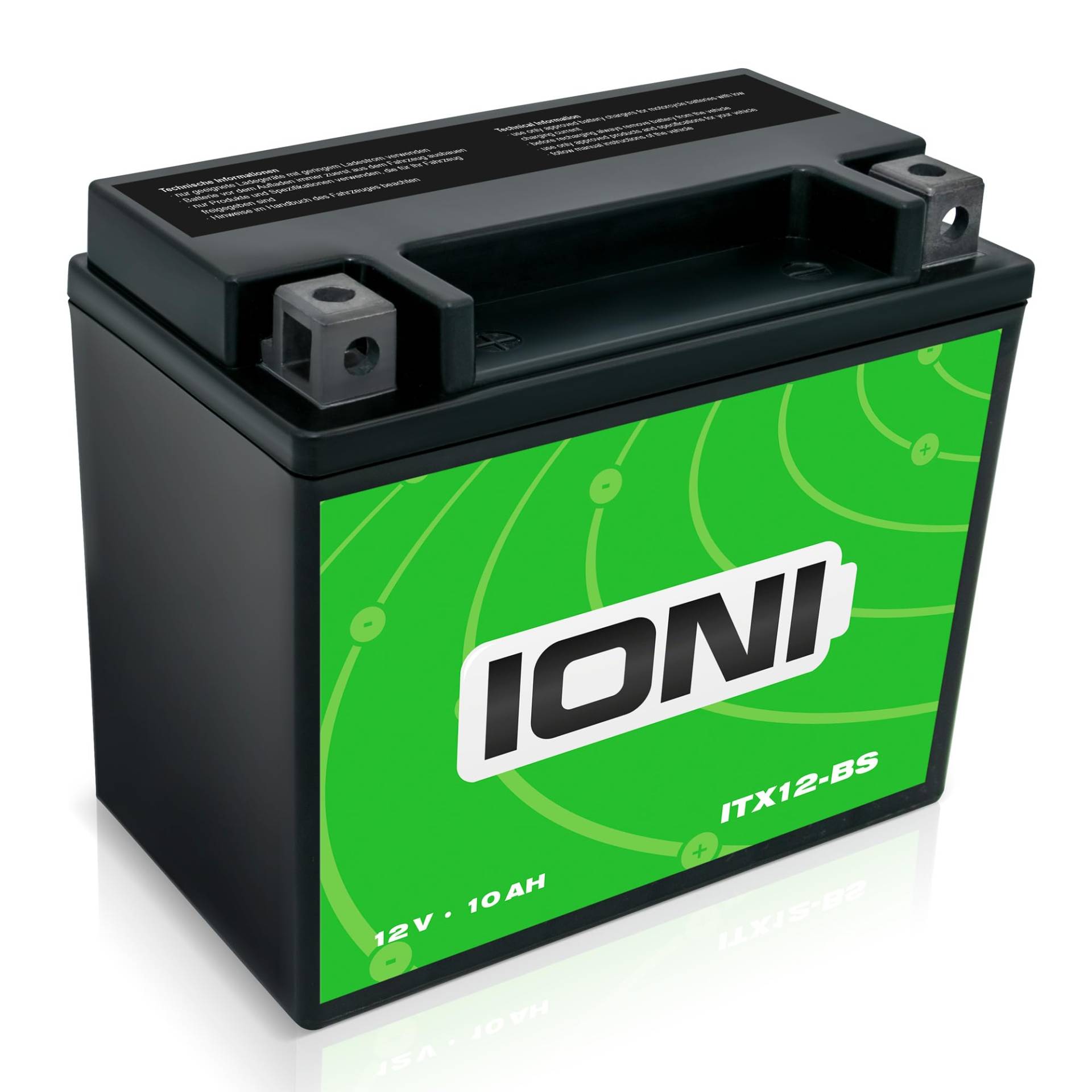 IONI ITX12-BS 12V 10Ah AGM Batterie kompatibel mit YTX12-BS versiegelt/wartungsfrei Akkumulator Motorradbatterie von IONI