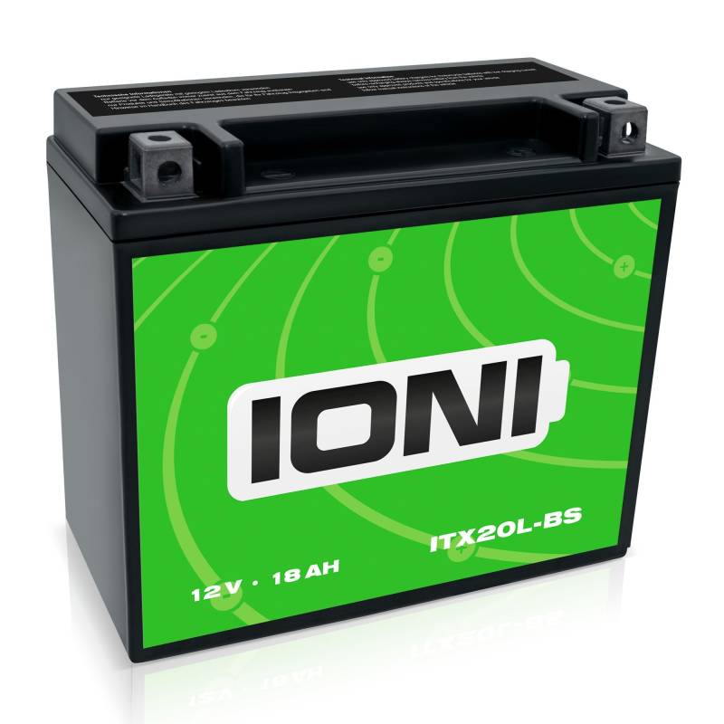 IONI ITX20L-BS 12V 18Ah AGM Batterie kompatibel mit YTX20L-BS / GHD20HL-BS versiegelt/wartungsfrei Motorradbatterie, 18ah - kompatibel mit ytx20l-bs von IONI