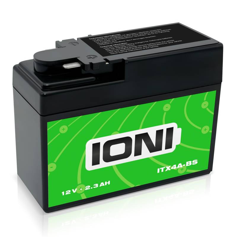 IONI ITX4A-BS 12V 2,3Ah AGM Batterie kompatibel mit ITR4A-BS / YTR4A-BS versiegelt/wartungsfrei Motorradbatterie, 2,3ah - kompatibel mit itr4a-bs von IONI