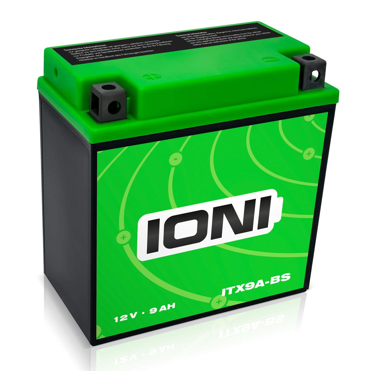 IONI ITX9A-BS / IB9-B 12V 9Ah AGM Batterie kompatibel mit YB9-B / YTX9A-BS versiegelt/wartungsfrei Motorradbatterie von IONI
