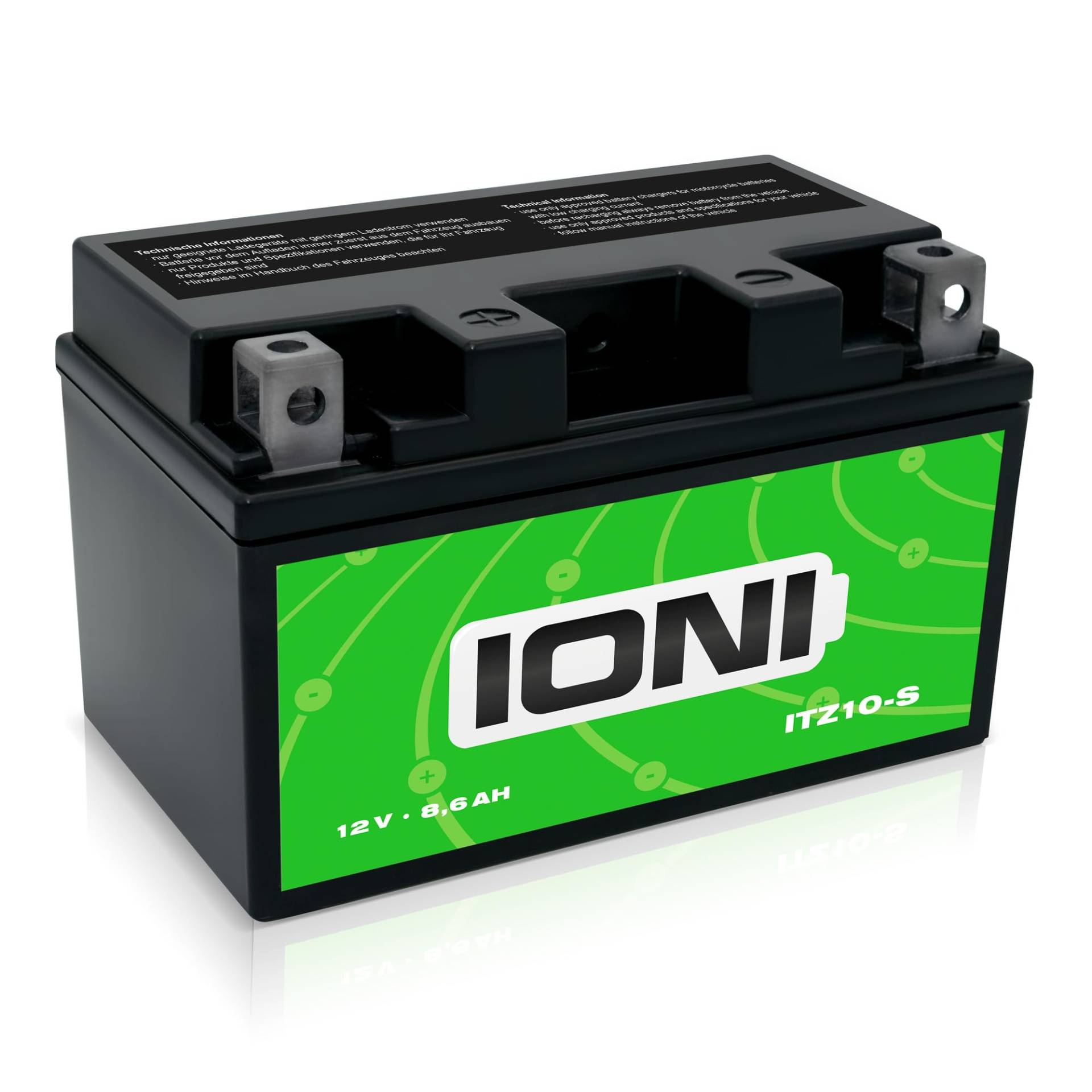 IONI ITZ10-S 12V 8,6Ah AGM Batterie kompatibel mit MG10ZS / YTZ10S versiegelt/wartungsfrei Motorradbatterie, 8,6Ah - kompatibel mit YTZ10S von IONI