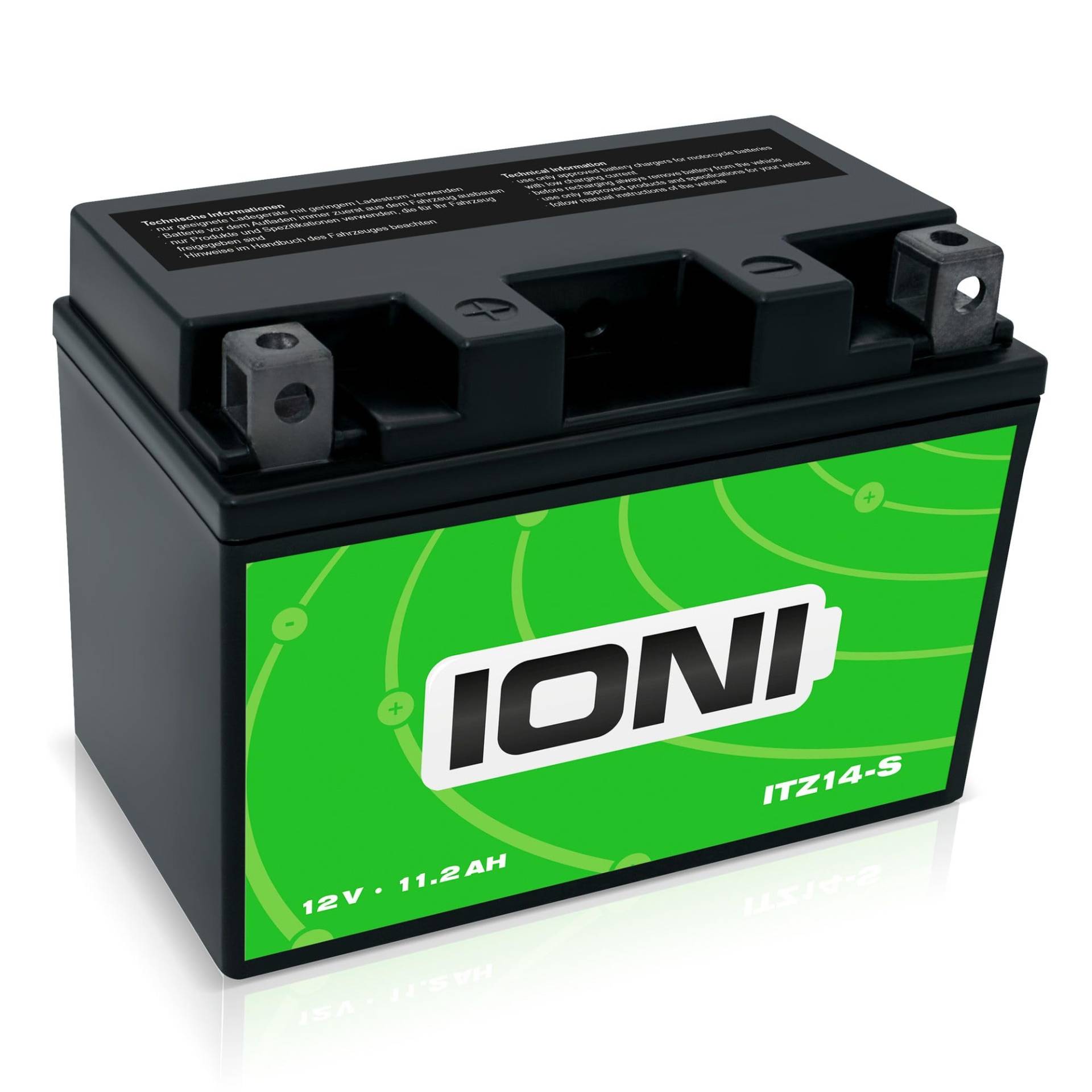 IONI ITZ14-S 12V 11,2Ah AGM Batterie kompatibel mit MG14ZS / YTZ14S versiegelt/wartungsfrei Motorradbatterie, 11,2ah - kompatibel mit ytz14s von IONI