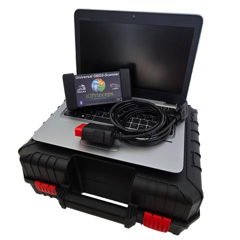 IQPrinceps OBD2 KFZ Profi Diagnosegerät – Werkstatt-Fehlerauslesegerät für PKW, LKW & Transporter, inkl. Bluetooth, vorinstalliertem Laptop, einsatzbereit mit Service- und Echtzeitfunktionen von IQPrinceps