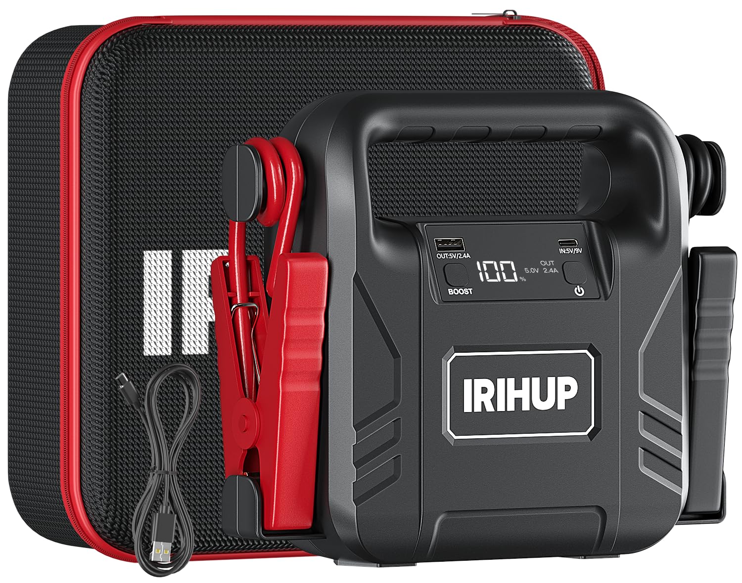 IRIHUP Starthilfe Powerbank,4000A 12V(Bis zu Alle Benzin oder 10 L Diesel) Auto Starthilfe 99.16wh Tragbare USB Ladegerät Auto Batterie Booster Starthilfekabel und Überbrückungskabel (HW-200) von IRIHUP