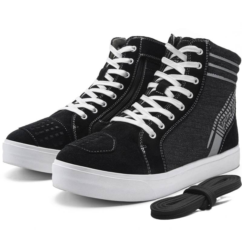 IRON JIA'S Motorradschuhe Herren Motorradstiefel Herren, rutschfeste, atmungsaktive Street-Casual-Biker-Boots mit seitlichen Reißverschlüssen und Knöchelstütze Schwarz 41 von IRON JIA'S