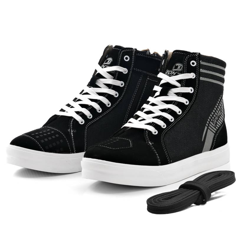 IRON JIA'S Motorradschuhe Herren Motorradstiefel Herren, rutschfeste, atmungsaktive Street-Casual-Biker-Boots mit seitlichen Reißverschlüssen und Knöchelstütze Schwarz 42 von IRON JIA'S