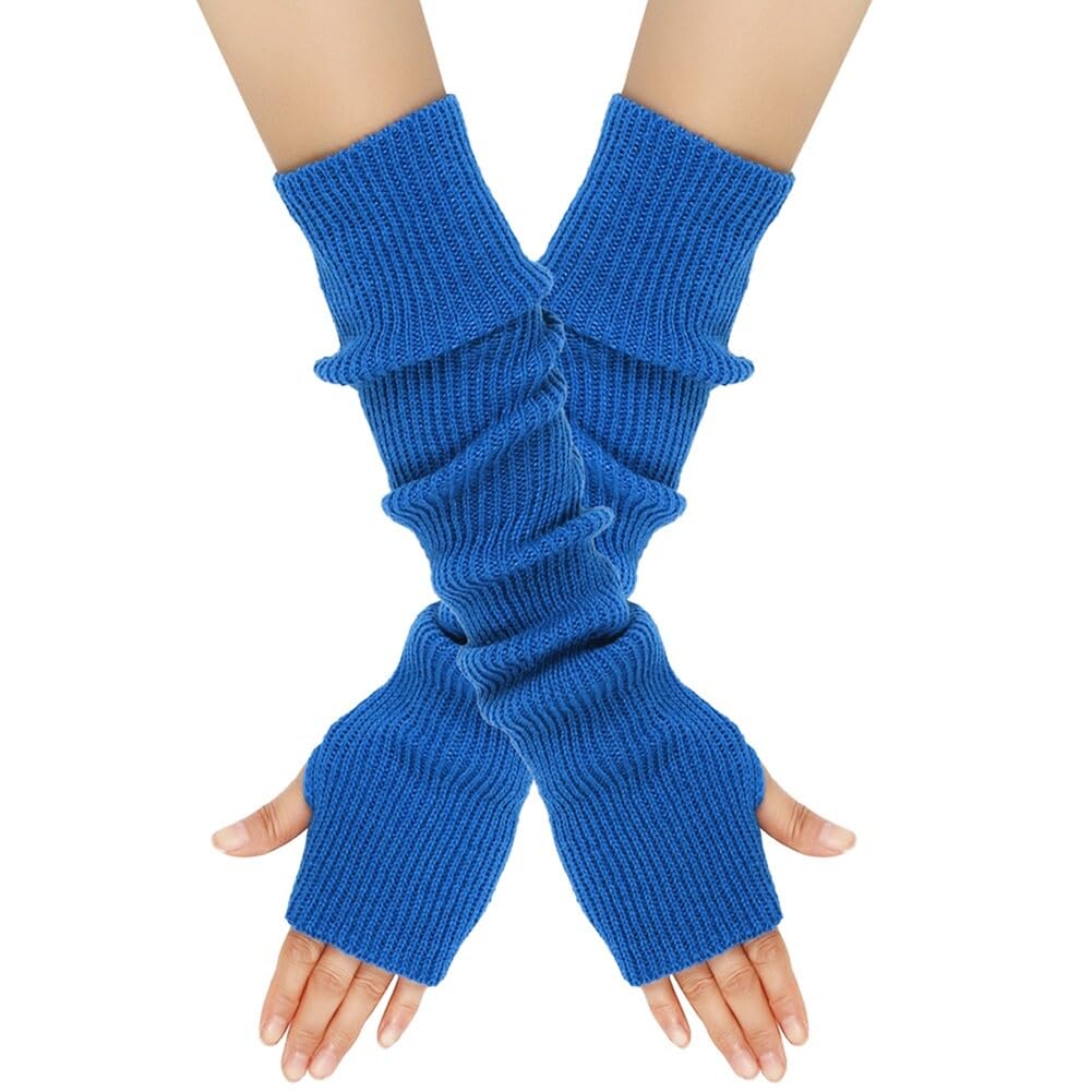 ISAKEN Winter Gestrickte Handschuhe für Damen, Fingerlose Armstulpen Feinstrick Lange Handwärmer Stulpen Elastische Halbfinger Handschuhe Fingerlose Handwärmer Sporthandschuhe von ISAKEN