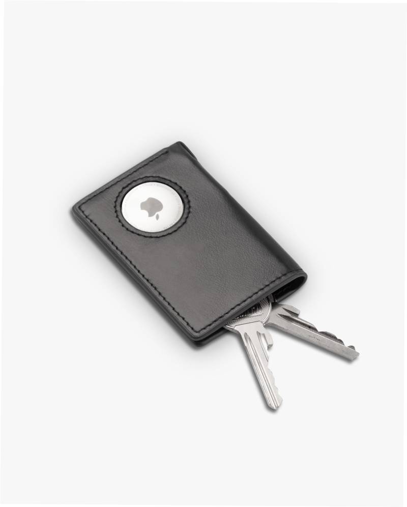 ISENTIALS AirTag* Schlüsselorganizer aus Premium Leder, Schlüsseletui, Schlüsselanhänger aus Premium Leder mit Halterung für Apple AirTag Autoschlüssel (Schwarz) von ISENTIALS
