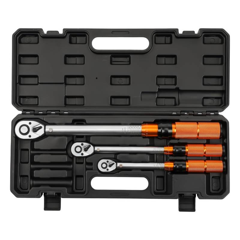 ISINEVER 3tlg Drehmomentschlüssel Set 1/4" 3/8" 1/2" 5-25Nm 10-60Nm 40-220Nm mit 72 Zähne Wende Ratschenkopf | ±3% Fehlergenauigkeit | Kompatibel mit Fahrrad, Motorrad, Auto Reparatur von ISINEVER