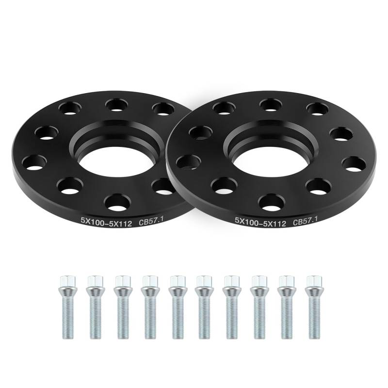 ISINEVER Spurverbreiterung 5x100 5x112 20mm 2x10mm Kompatibel mit VW Golf Kompatibel mit Audi Kompatibel mit Seat mit Radschrauben M14x1.5 Spurplatten Distanzscheibe Mittenzentrierung 57,1mm Schwarz von ISINEVER