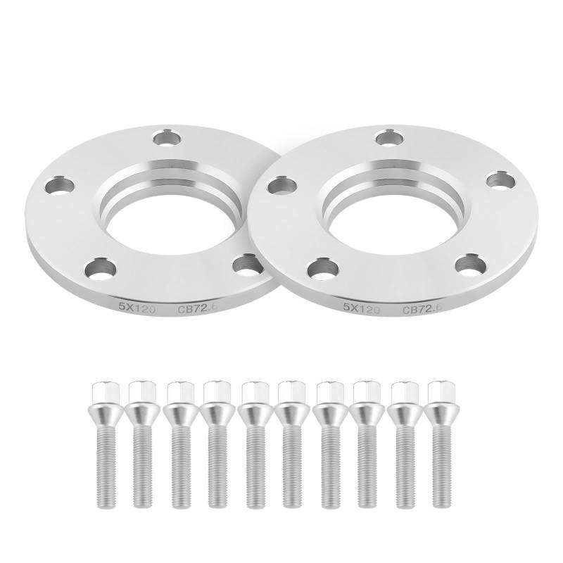 ISINEVER Spurverbreiterung 5x120 20mm 2x10mm 72,6 Kompatibel mit BMW E36 E46 E90 E91 mit 10 Stück Radschrauben M12x1,5x50mm Spurplatten Distanzscheibe Silver von ISINEVER