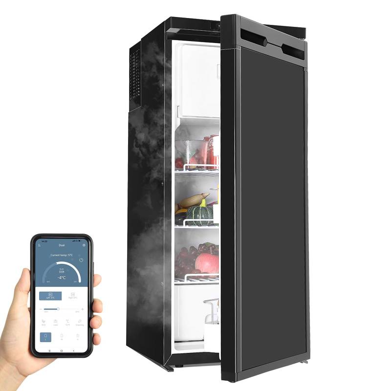 Kompressor Kühlbox 90L, Zwei Kammern Gefrierbox, Wohnwagen Kühlbox mit APP-Steuerung, 12/24V DC, 220-240V AC, Kühlbox Auto mit LED-Leuchten, bis -20℃ Kühlbox Elektrisch für Auto, Boot, Wohnmobil von ISINEVER