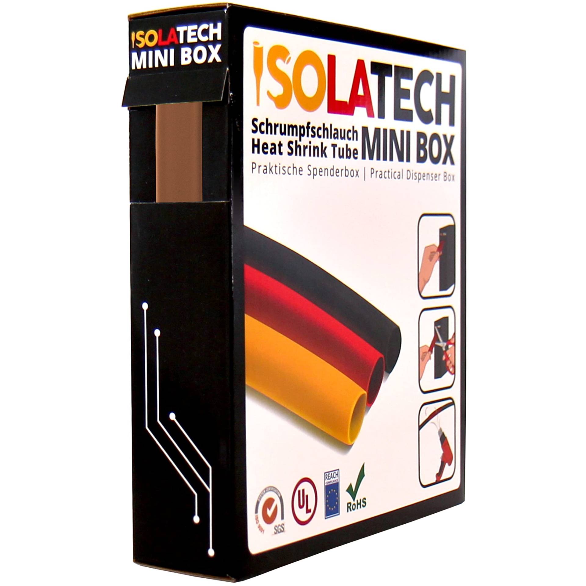 ISOLATECH Schrumpfschlauch 2:1 Mini Box ohne Kleber braun Ø12,7mm 6 Meter UV beständig Meterware unbeschriftet Rolle in praktischer Spenderbox ISOLATECH Schrumpfschlauch 2:1 Mini Box ohne Kleber braun Ø12,7mm 6 Meter UV beständig Meterware unbeschriftet Rolle in praktischer Spenderbox von ISOLATECH