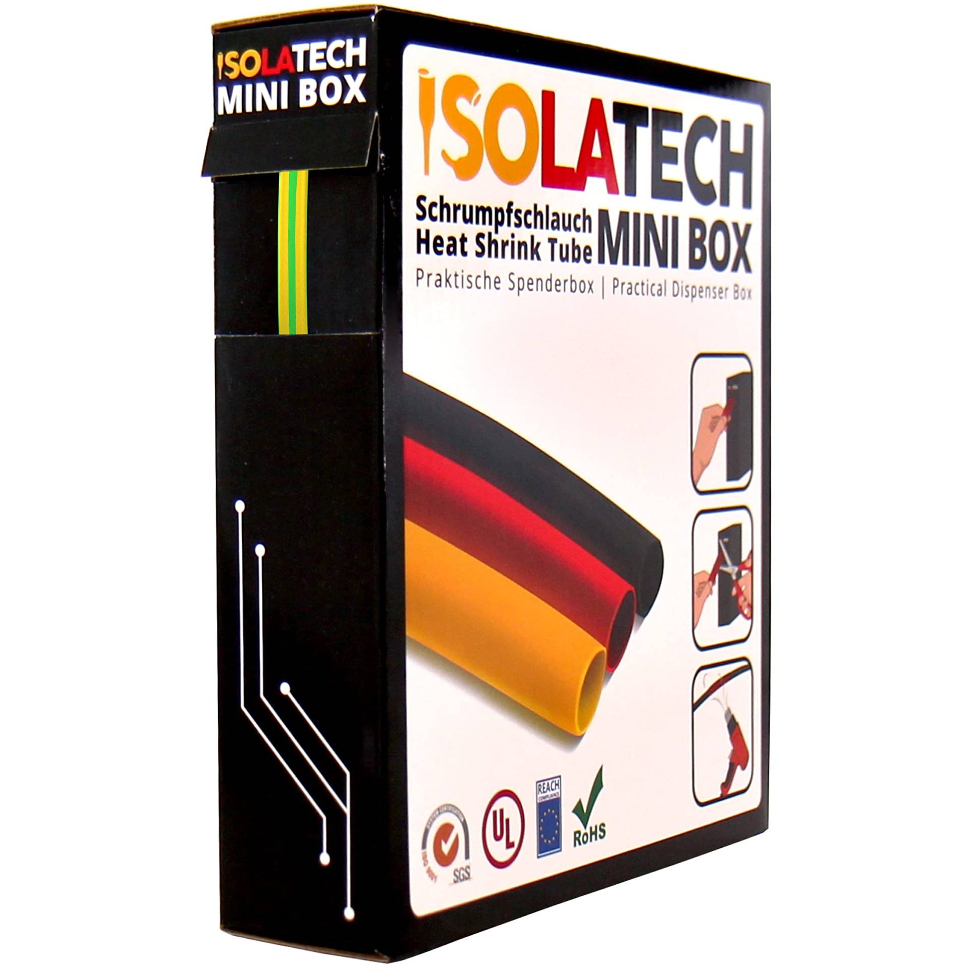 ISOLATECH Schrumpfschlauch 2:1 Mini Box ohne Kleber gelb grün gestreift Erdung Ø4,8mm 11 Meter UV beständig Meterware unbeschriftet Rolle in praktischer Spenderbox ISOLATECH Schrumpfschlauch 2:1 Mini Box ohne Kleber gelb grün gestreift Erdung Ø4,8mm 11 Meter UV beständig Meterware unbeschriftet Rolle in praktischer Spenderbox von ISOLATECH