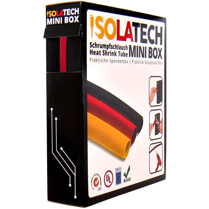 ISOLATECH Schrumpfschlauch 2:1 Mini Box ohne Kleber rot Ø4,8mm 11 Meter UV beständig Meterware unbeschriftet Rolle in praktischer Spenderbox von ISOLATECH