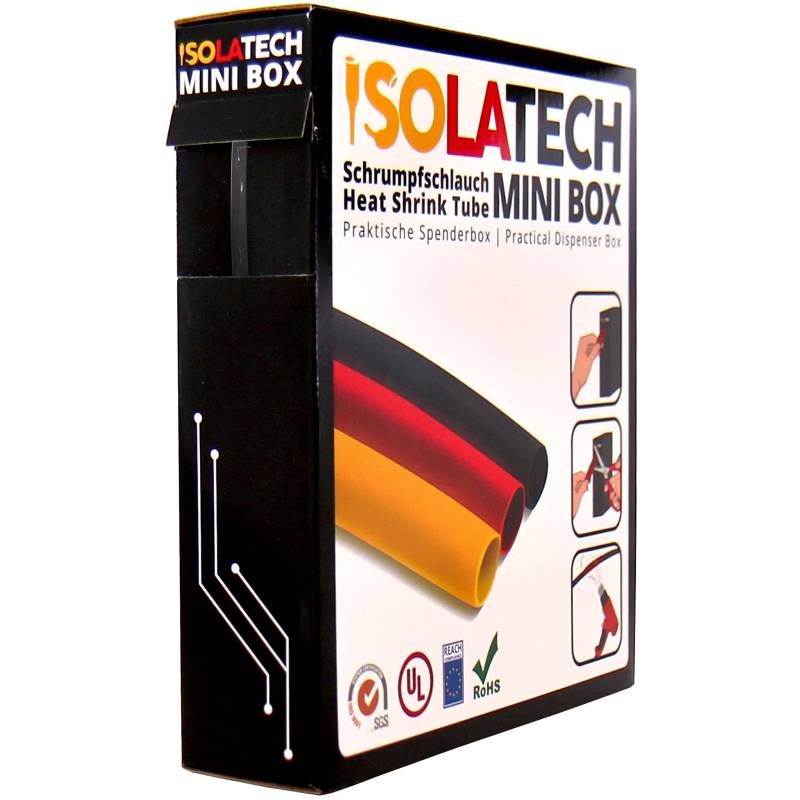 ISOLATECH Schrumpfschlauch 2:1 Mini Box ohne Kleber transparent Ø25,4mm 4 Meter Meterware unbeschriftet Rolle in praktischer Spenderbox von ISOLATECH