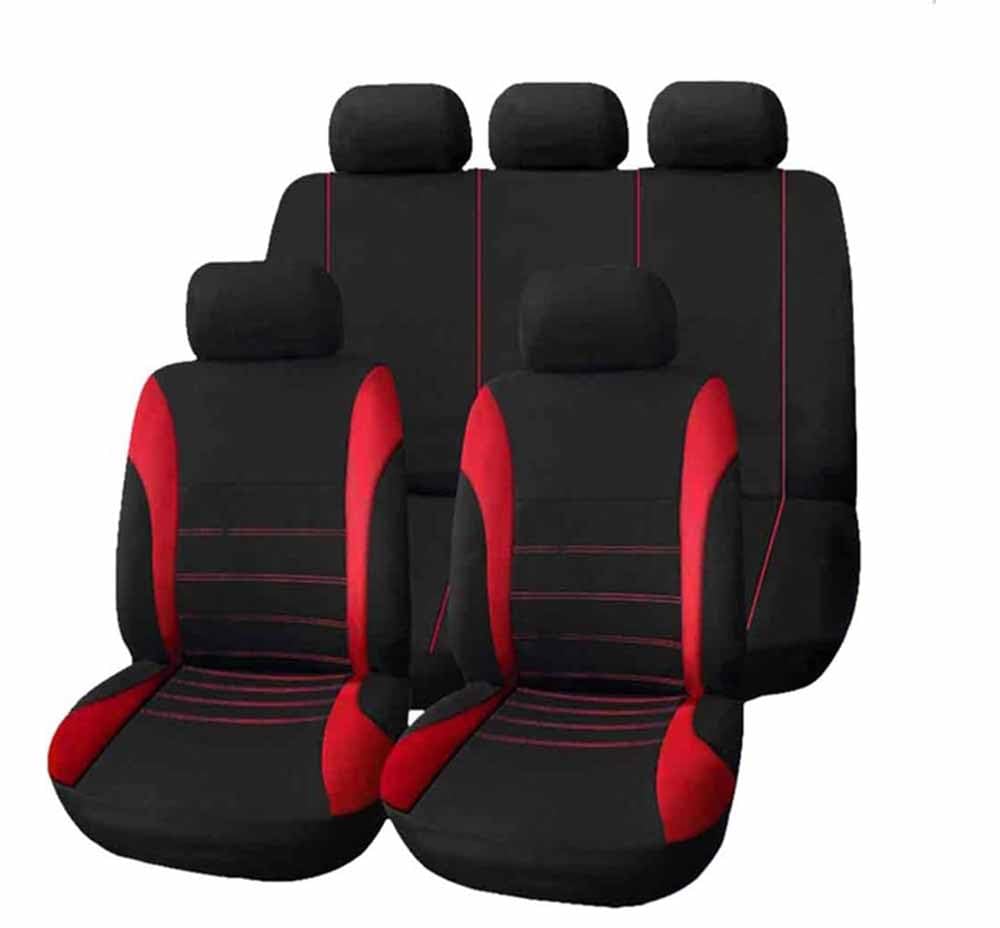 ISTOVO Auto Sitzbezüge Sets für Mini Hatch R50 R56 F55 F56 JCW/One 2020-2024, Tuch Sitz SchonbezüGe Rutschfes Bequem Innenraum Auto Styling ZubehöR,B/9pcs Set Red von ISTOVO
