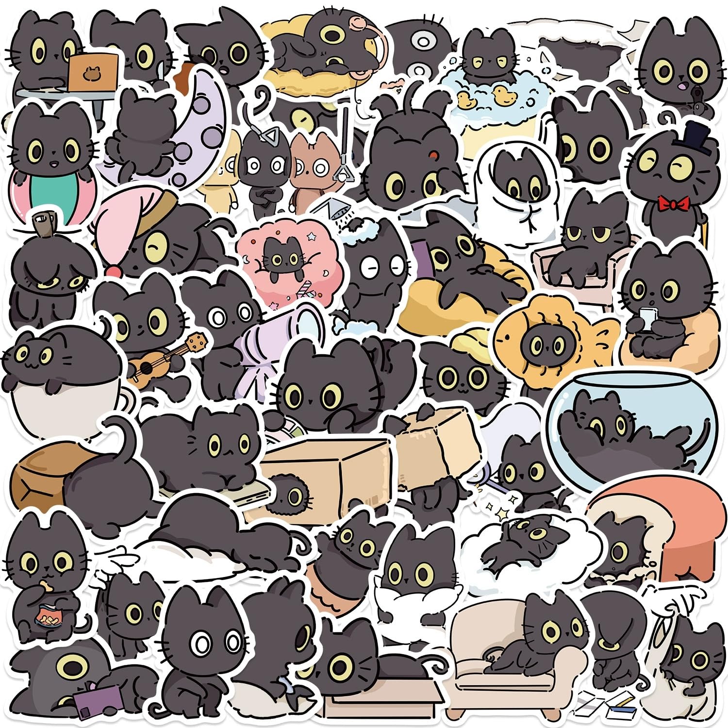 Black Cat Aufkleber für Jugendliche Erwachsene 50 Stück Die Schwarze Katze Wasserfeste Vinyl Sticker Set Auto Motorräder Fahrrad Skateboard Snowboard Gepäck Laptop Koffer Helm Motorrad Computer von ITOMUFD