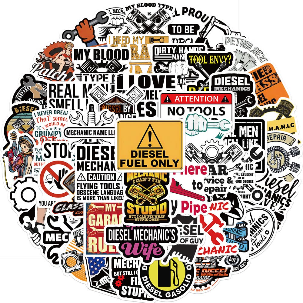 Dieselmechaniker Sticker Set Aufkleber Jugendliche Erwachsene 50Stück Dieselmechaniker Wasserfeste Vinyl Decals Auto Motorräder Fahrrad Skateboard Snowboard Gepäck Laptop Koffer Helm Motorrad Computer von ITOMUFD