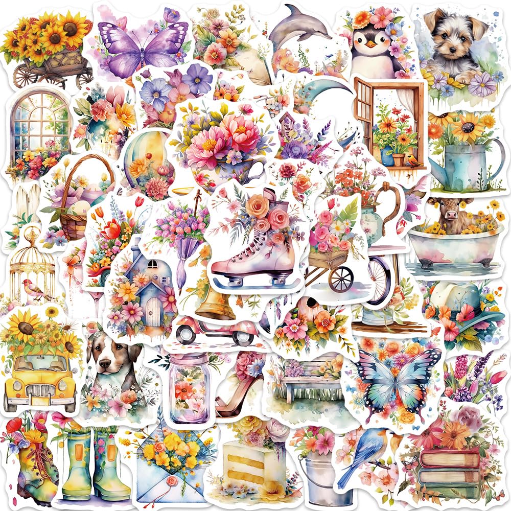 ITOMUFD Blumen Sticker Set Aufkleber Jugendliche Erwachsene 50 Stück Flower Wasserfeste Vinyl Decals Auto Motorräder Fahrrad Skateboard Snowboard Gepäck Laptop Koffer Helm Motorrad Computer von ITOMUFD
