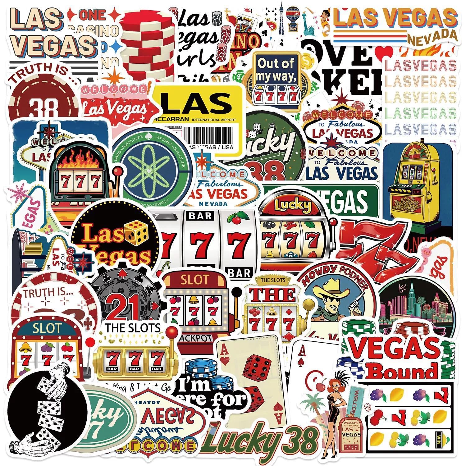 ITOMUFD Las Vegas Aufkleber für Jugendliche Erwachsene 50 Stück City Nevada Wasserfeste Vinyl Sticker Set Auto Motorräder Fahrrad Skateboard Snowboard Gepäck Laptop Koffer Helm Motorrad Computer von ITOMUFD