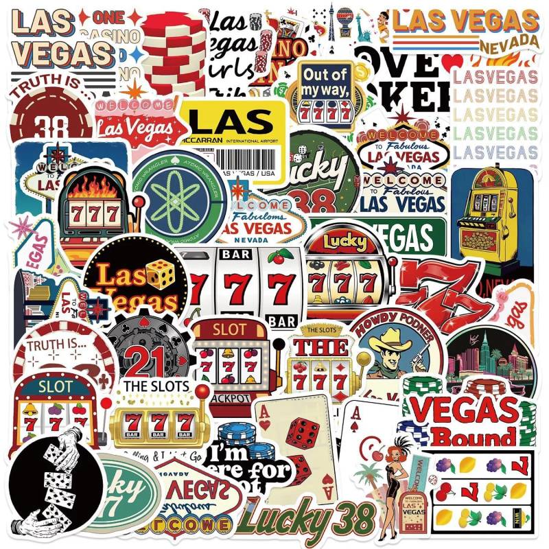 ITOMUFD Las Vegas Aufkleber für Jugendliche Erwachsene 50 Stück City Nevada Wasserfeste Vinyl Sticker Set Auto Motorräder Fahrrad Skateboard Snowboard Gepäck Laptop Koffer Helm Motorrad Computer von ITOMUFD