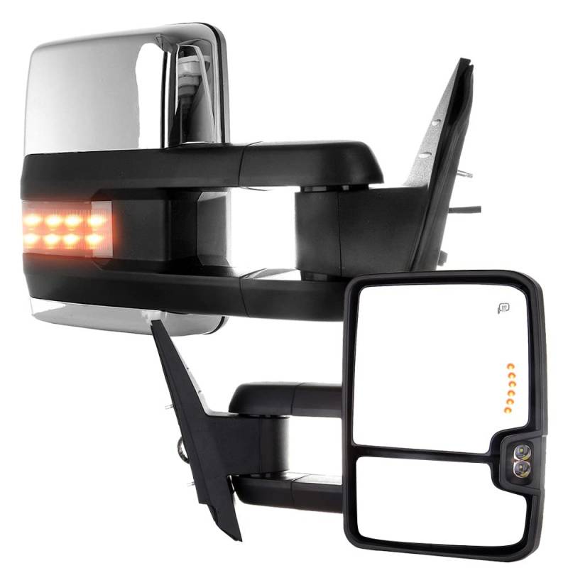 ITOPUP Abschleppspiegel passend für 2007–2014 Chevy Silverado für GMC Sierra (07 neue Karosserie), Abschleppspiegel mit strombeheiztem Blinker, Lichtbreite, helles Chrom, 1 Paar Spiegel, linke und von ITOPUP