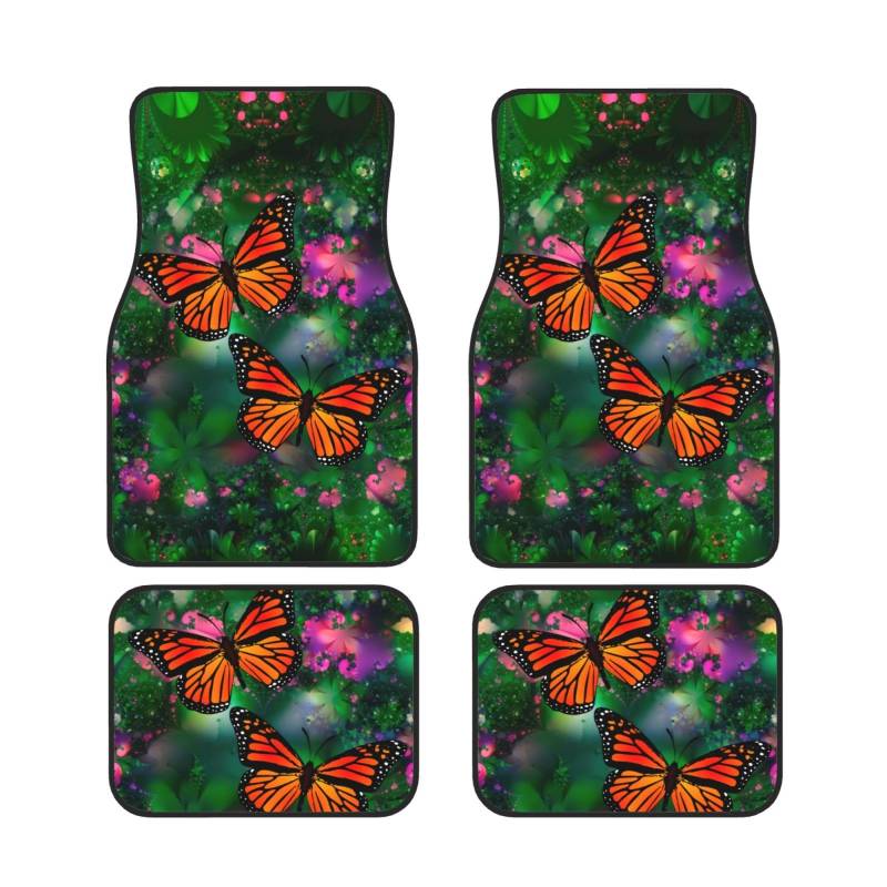 IUBBKI Monarch Butterfly Garden Auto-Fußmatten für vorne und hinten, Automatten, komplettes Set mit 4 Teppichen, Allwetterschutz von IUBBKI