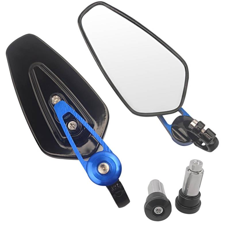 Motorrad Seitenspiegel 1 Paar 7/8 Zoll 22 mm Universal Motorrad Aluminium Rückspiegel Schwarz Lenkerende Seitenrückspiegel Motorrad Rückspiegel(Black Blue) von IUKMR