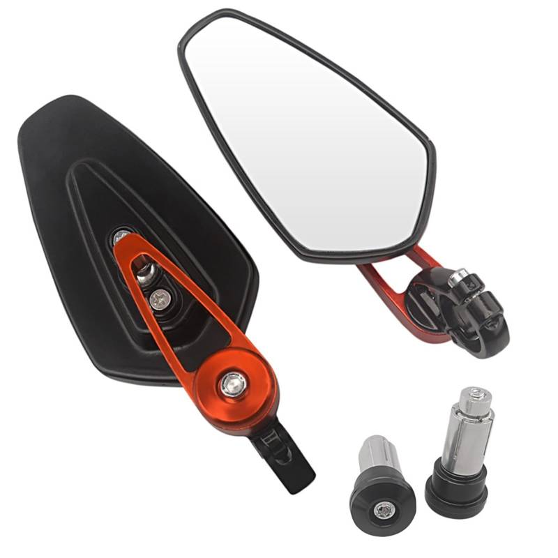 Motorrad Seitenspiegel 1 Paar 7/8 Zoll 22 mm Universal Motorrad Aluminium Rückspiegel Schwarz Lenkerende Seitenrückspiegel Motorrad Rückspiegel(Black Orange) von IUKMR
