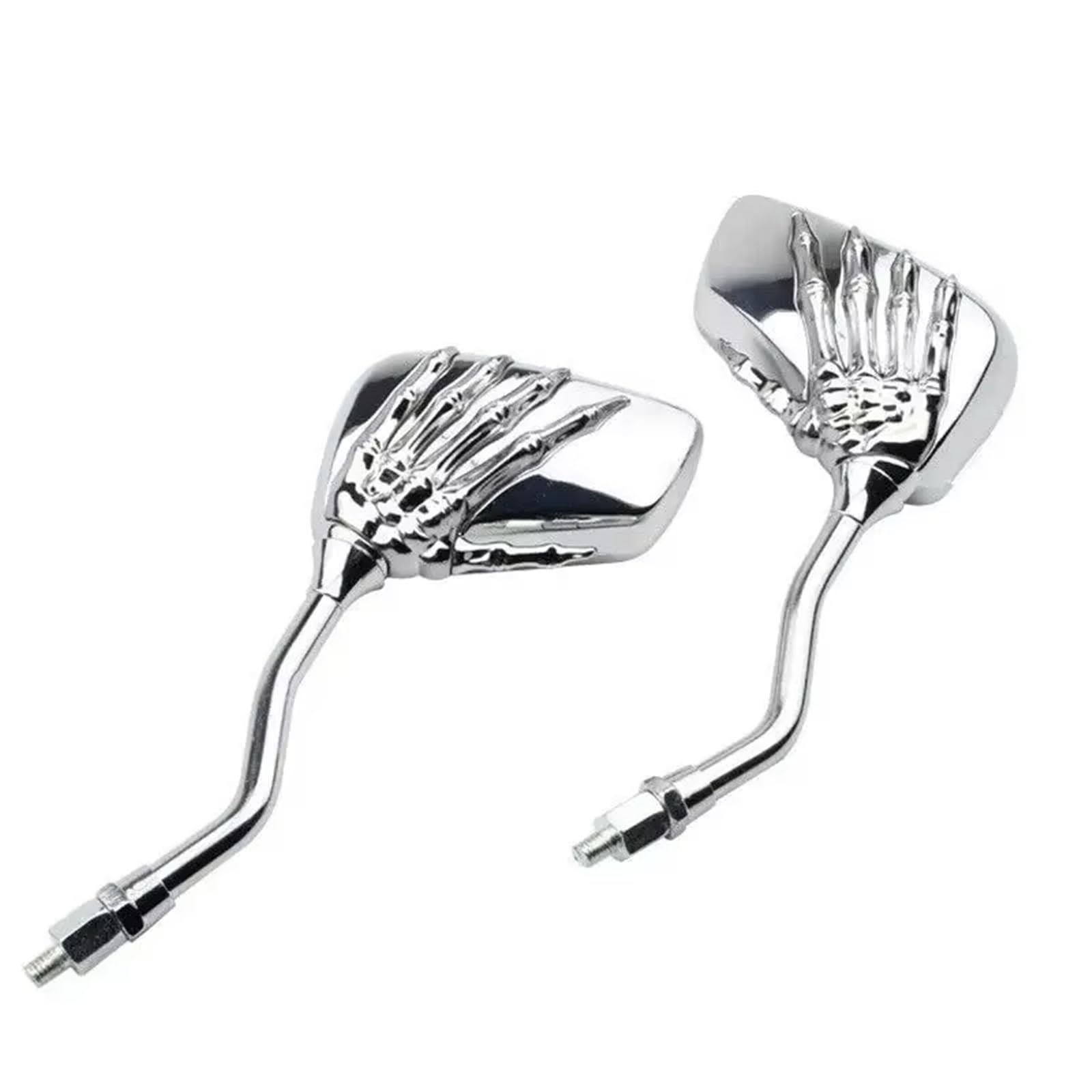 Motorrad Seitenspiegel 2X Chrom Motorrad Totenkopf Hand Seitenspiegel 8MM 10MM Motorrad Rückspiegel(Silber) von IUKMR