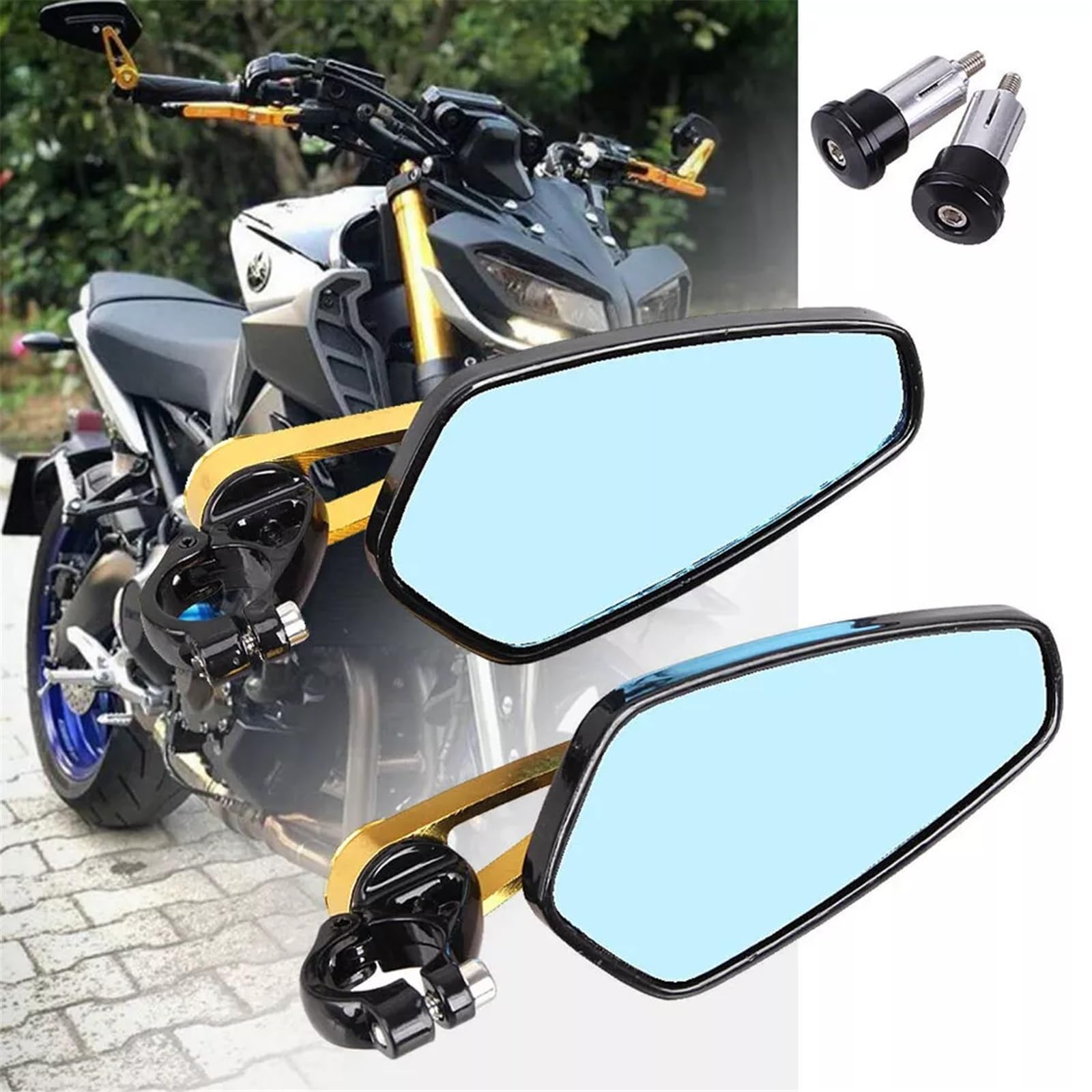 Motorrad Seitenspiegel 7/8 "22mm Motorrad Rearview Außenspiegel Universal Scooter Bar End Lenker Spiegel Zubehör Motorrad Rückspiegel(Yellow) von IUKMR