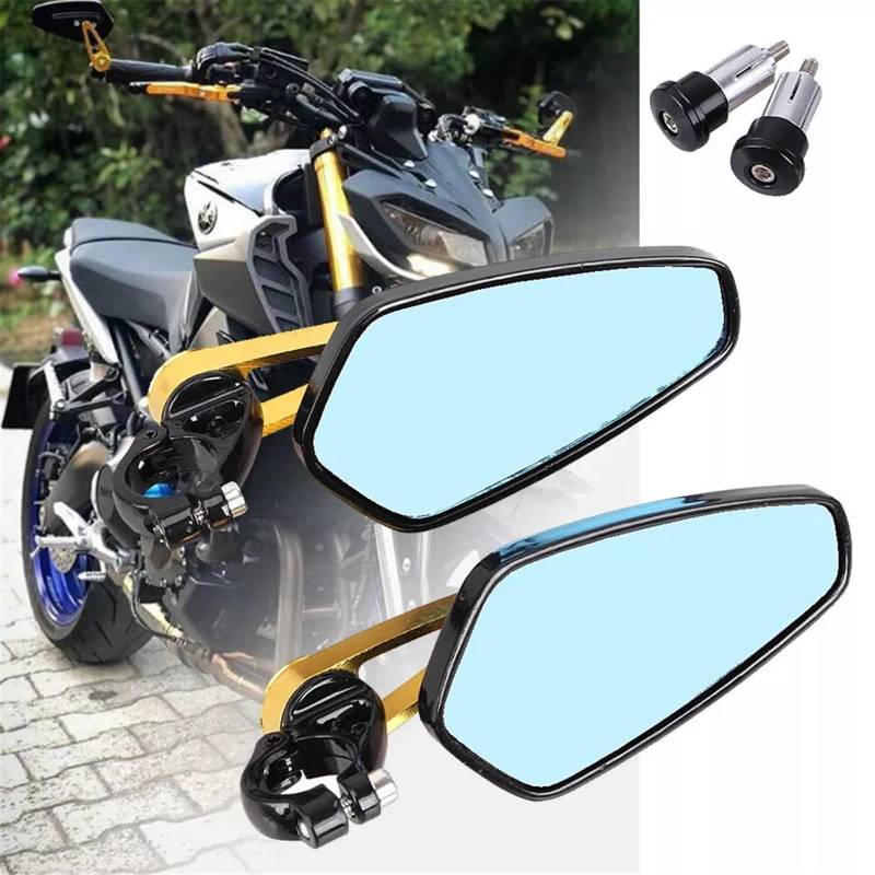 Motorrad Seitenspiegel 7/8 "22mm Motorrad Rearview Außenspiegel Universal Scooter Bar End Lenker Spiegel Zubehör Motorrad Rückspiegel(Yellow) von IUKMR