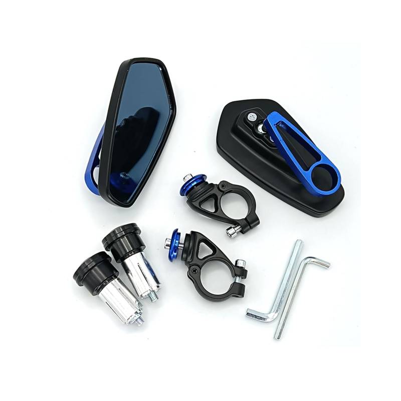 Motorrad Seitenspiegel 7/8 Zoll 22 mm CNC-Motorrad-Rückspiegel, universeller Klarglas-Scooter-Lenkerspiegel, Rückspiegel Motorrad Rückspiegel(B-Blue) von IUKMR