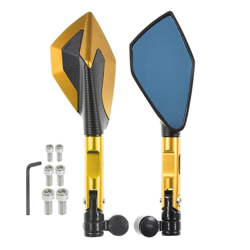 Motorrad Seitenspiegel Für CB1000R/Für CB1300/Für CB600F Für Hornat Universal CNC Motorrad Lenker Rückspiegel Blau Anti-Blend Spiegel Motorrad Rückspiegel(Yellow) von IUKMR
