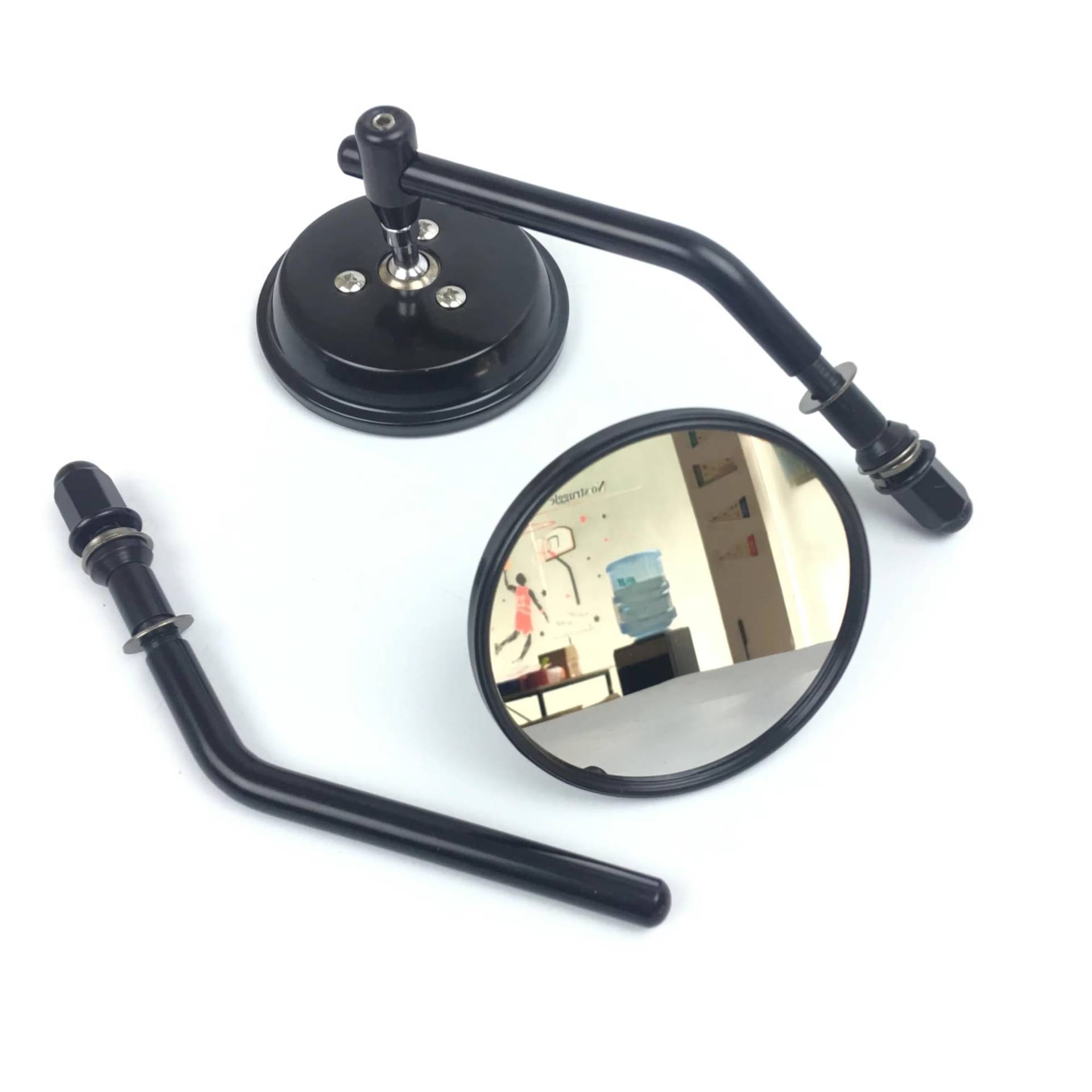 Motorrad Seitenspiegel Für Dyna Für Bobber Für Chopper Für Alte Für Schule 1982-2018 Up 8mm Motorradspiegel Kurzer Stiel 3" Rückspiegel Motorrad Rückspiegel(Schwarz) von IUKMR